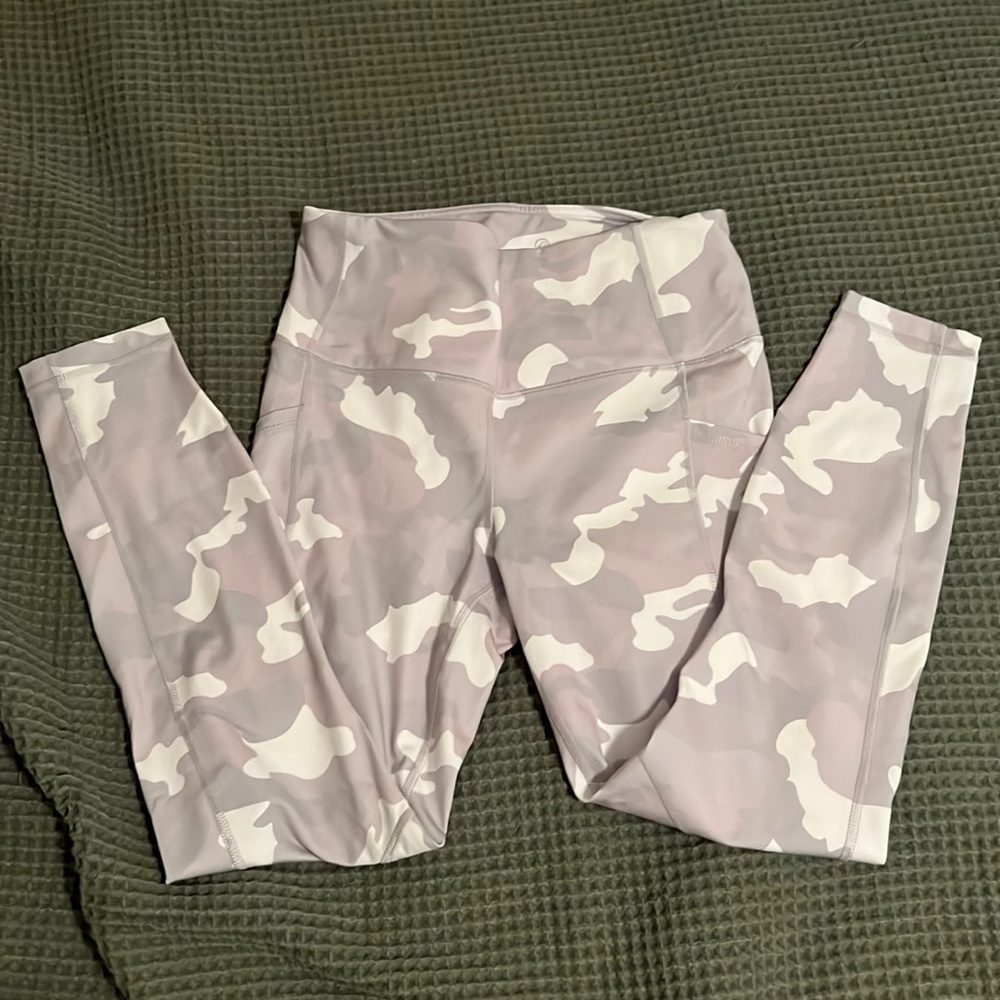 White and grey camo leggings